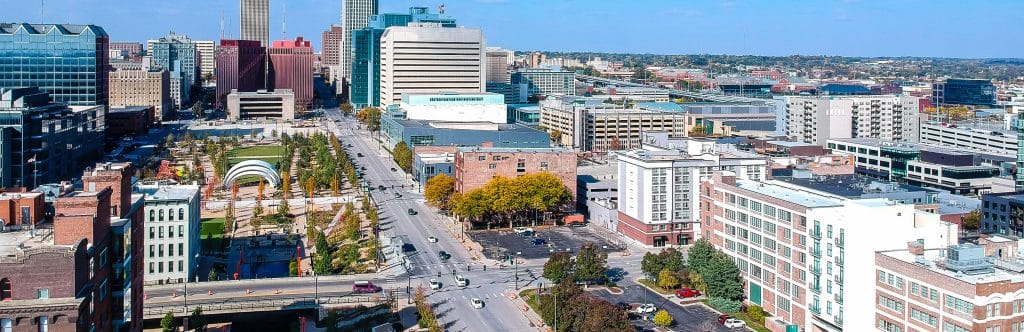 Image of Downtown Omaha featuring the Gene Leahy Mall.