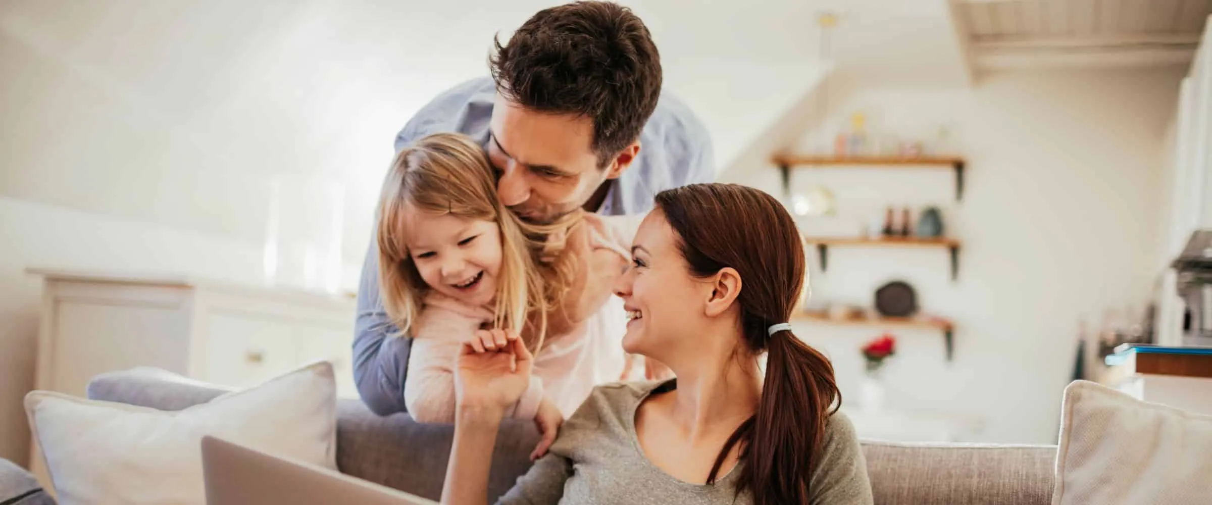 Happy family in living room