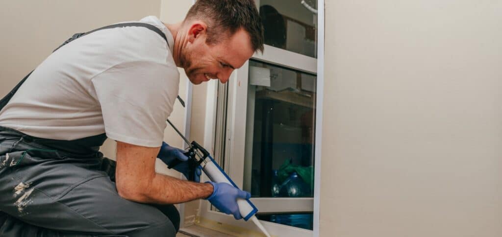 Man preparing windows for winter